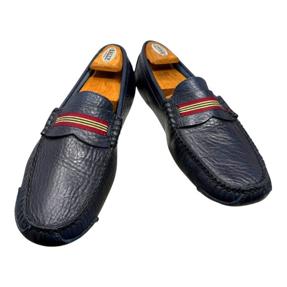Brooks Brothers Handsewn Navy Leather Striped Strap Driving Loafers - Picture 10 of 10